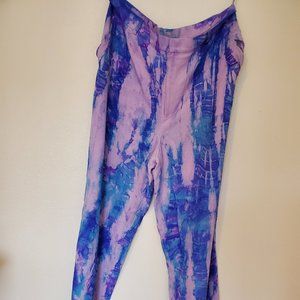 Silk dress Pants Tie Dye 12 14 XL pink gray blue purple white large straight leg